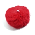 Bright red mink fur pompom charm with white elastic loop for bags and DIY crafts - 8cm / Red
