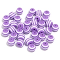Macro detail of 20mm purple and white striped resin beads for DIY jewelry making - Purple