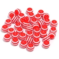 Detailed view of 20mm red and white striped resin beads with smooth surface for DIY jewelry - Red