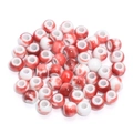 Red and white marbled ceramic beads with large holes for DIY jewelry making - Red And White Smudge Pattern