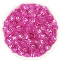 Perles alphabet rondes en acrylique rose avec lettres blanches pour bijoux DIY - 7x4x1.8mm (100 Pièces/Paquet) / Violet