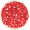 Perles alphabet plates rondes en acrylique rouge translucide avec lettres blanches - 7x4x1.8mm (100 Pièces/Paquet) / Rouge