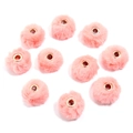 Pink faux rabbit fur pompom beads with gold metal grommets for DIY jewelry making - 20mm Hole 4mm (ai-10 Pieces/Pack) / Orange Pink