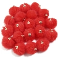 Pompon de piel sintética roja de 16mm con ojal dorado para manualidades de joyas - 16mm / Rojo
