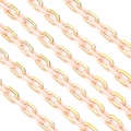 Detailed macro view of pink enamel and gold metal interlocking chain links for DIY jewelry - 10x15mm Ring, 1 Meter Length / Gold + Pink