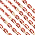 Close-up of gold metal and red enamel rectangular link chain for necklaces or DIY crafts - 10x15mm Ring, 1 Meter Length / Gold+Red