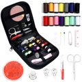 Détail d'un kit de couture portable avec fils, aiguilles et ciseaux en étui noir - 1 Ensemble/Paquet / 1# 12x12.5x2cm