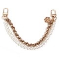 Detail of camellia flower charm and gold metal chain with pearl strap for bags - 26cm / Coffee