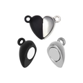 Chiusura magnetica a forma di cuore bicolore nero opaco e argento per gioielli fai-da-te - 14x10mm / Bianco K + Nero