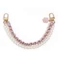 Detail of camellia pearl strap with light purple leather chain and gold metal hooks - 26cm / Purple