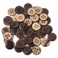 Natural round four-hole coconut shell buttons in brown vintage wood fiber texture - Dark Coconut Shell 4-Hole / 15mm