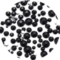 Macro view of multi-sized black faceted glass rhinestones with silver flat back design - 3.5g/180pcs / Black - Round