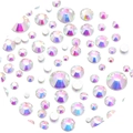 Macro detail of mixed size AB rainbow flatback glass rhinestones for nail art and DIY decor - 3.5g/180pcs / AB White - Round