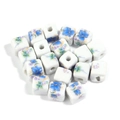 Cube-shaped white ceramic beads with blue flower patterns and gold trim for DIY jewelry - Style 2# (Square) / 8x8mm