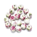 Round 10mm white ceramic beads with pink rose floral pattern for DIY jewelry crafts - Style 1@ (Round)