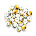 Handmade ceramic round beads with colorful sunflower pattern for DIY jewelry making - Style 2@ (Round)
