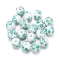 Polished ceramic beads with green floral patterns for DIY jewelry making 10mm - Style 3@ (Round)