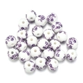 Round ceramic beads with purple floral patterns for DIY handmade jewelry making - Style 4@ (Round)