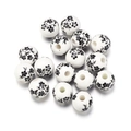 Round white ceramic beads with black floral pattern for DIY jewelry making - Style 5@ (Round)