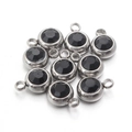 Silver stainless steel charms with multifaceted black birthstone pendants for DIY jewelry - Black Stone - Steel Base
