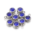 Silver stainless steel pendant with dark blue birthstone and top hanging ring loop - Blue Stone - Steel Base