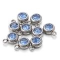 Light blue birthstone crystal charm in stainless steel setting for DIY jewelry making - Light Blue Stone - Steel Base