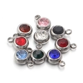 Set of stainless steel birthstone charms with colorful crystals for DIY jewelry making - Mixed Colors - Steel Base
