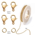 DIY jewelry making kit with lobster clasps, jump rings and 3m of golden link chain - 3m Chain with 10 Lobster Clasps and 30 Jump Rings / Gold (2mm Cross Chain)
