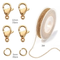 Golden stainless steel jewelry DIY kit with 12mm lobster clasps, 5mm jump rings and 3m chain - 3m Chain with 10 Lobster Clasps and 30 Jump Rings / Gold (2mm Curb Chain)