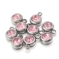 Pink birthstone pendant with silver stainless steel bezel for DIY jewelry making - Pink Stone - Steel Base
