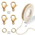 DIY jewelry making kit with 12mm lobster clasps, 5mm jump rings, and 3M gold chain links - 3m Chain with 10 Lobster Clasps and 30 Jump Rings / Gold (2mm Rolo Chain)