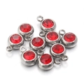 Set of 8 round red birthstone pendants with silver stainless steel settings for DIY jewelry - Red Stone - Steel Base