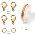 DIY jewelry kit with gold lobster clasps, jump rings and 3m cable chain components - 3m Chain with 10 Lobster Clasps and 30 Jump Rings / Gold (2mm Fish Lip Chain)