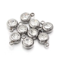 Set of round crystal birthstone charms with silver stainless steel base for DIY jewelry - Clear Stone - Steel Base