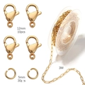 DIY jewelry kit with 3m gold lobster clasps and jump rings in polished stainless steel - 3m Chain with 10 Lobster Clasps and 30 Jump Rings / Gold (4mm Paperclip Chain)
