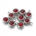 Silver stainless steel birthstone pendant with faceted red crystal and jump ring - Wine Red Stone - Steel Base