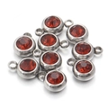 Red cubic zirconia round charms in stainless steel silver settings for DIY jewelry - Champagne Stone - Steel Base