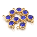 Set of 10 golden stainless steel round birthstone pendants with dark blue faceted stones - Blue Stone - Gold Base