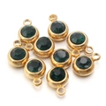 Gold stainless steel birthstone charm with dark green faceted gem for DIY jewelry - Dark Green Stone - Gold Base