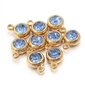 Light blue birthstone charm set with gold-plated stainless steel base for DIY jewelry - Light Blue Stone - Gold Base