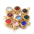 Gold plated stainless steel birthstone charms with colorful faceted crystals for jewelry DIY - Mixed Colors - Gold Base