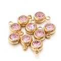 Gold-plated stainless steel birthstone charm with pink faceted crystal for DIY jewelry - Pink Stone - Gold Base