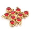 Set of 10 gold plated stainless steel pendants with faceted red crystals for DIY jewelry - Red Stone - Gold Base