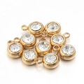 9-piece set of gold stainless steel round birthstone pendants with clear crystals for DIY - Clear Stone - Gold Base