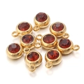Golden stainless steel round birthstone charms with dark red faceted crystals - Champagne Stone - Gold Base