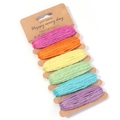 Colorful 2mm 3-strand twisted jute twine set for DIY crafts and gift wrapping - Approx. 2mm Thickness 6 Colors Per Board 5m Per Color / Rainbow