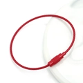 Red coated stainless steel wire keychain ring with textured metal screw clasp - Red