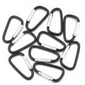 Set di 10 moschettoni a D in alluminio nero opaco per attrezzatura outdoor e chiavi - 45x23mm / Nero