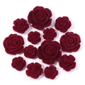 Fiori di rosa floccati rosso scuro in resina per gioielli e forcine fai-da-te - 13mm / Floccatura Rosso Scuro