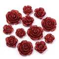 Cabochon a forma di rosa rossa glitterata in resina di varie dimensioni per il fai da te - 13mm / Brillantini Rosso Scuro